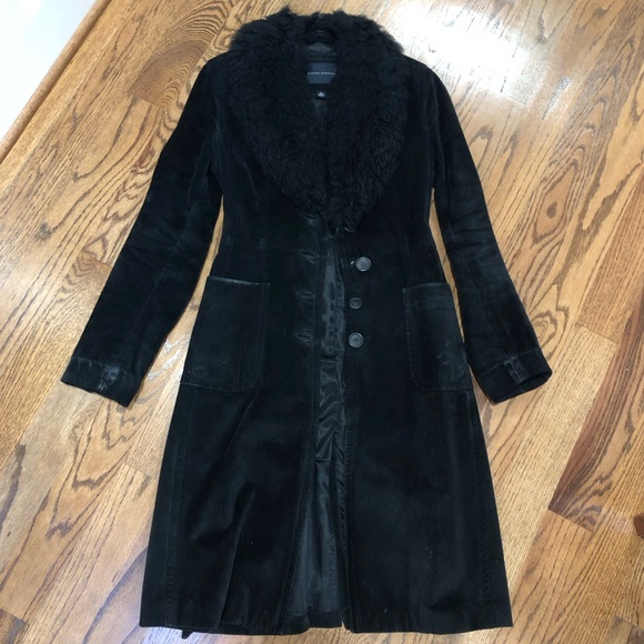 Banana Republic black suede coat with shearling trim XS S - Picture 2 of 6